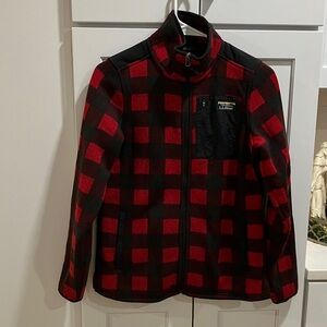 L.L. Bean Women's Women's Red Black Checker Full-Zip Fleece Thick Jacket